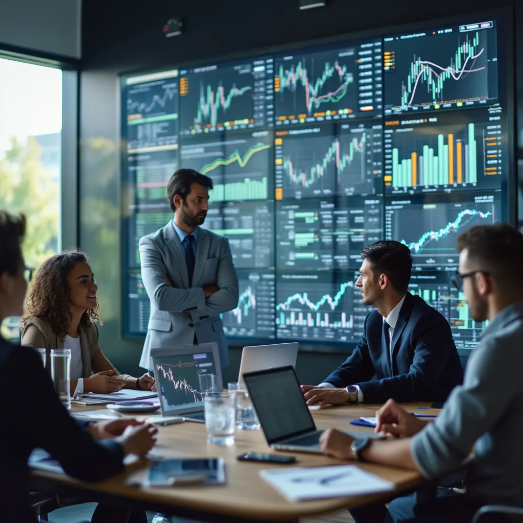 Equipo de consultores financieros en reunión